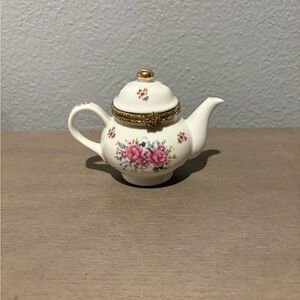 Vintage Formalities By Baum Brothers Porcelain Floral Teapot Hinged Trinket Box